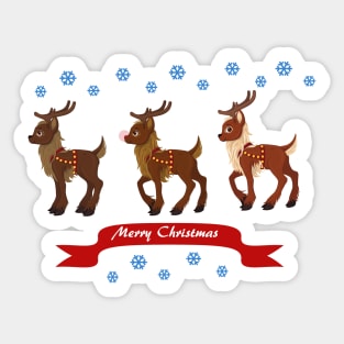 Three Reindeer and Snowman Sticker